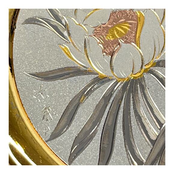 Chokin Art Trinket Box 14k Gold Covered Dish Dresser Bowl 4” Floral Japan Vtg - Picture 3 of 7